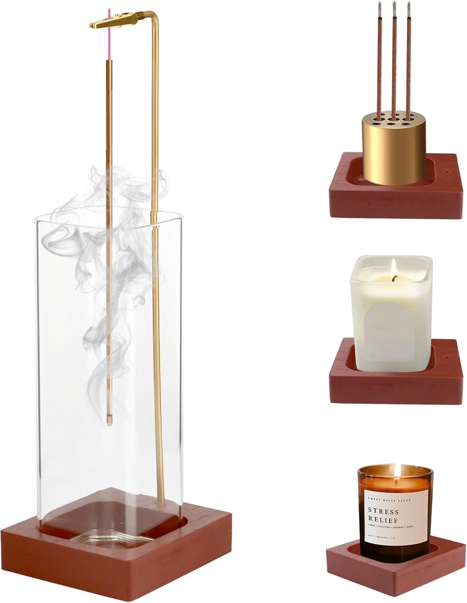 Wierookhouder - Walnoot - Glasafdekking - Perfect voor meditatie - ShopVlot