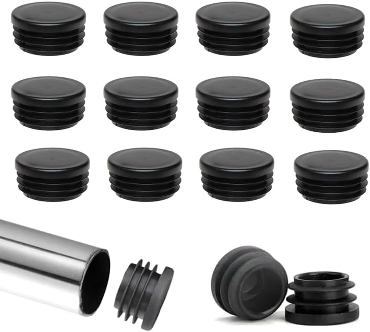 Lamellenplug 22mm - ronde kunststof doppen - zwart - bescherming voor buizen - ShopVlot
