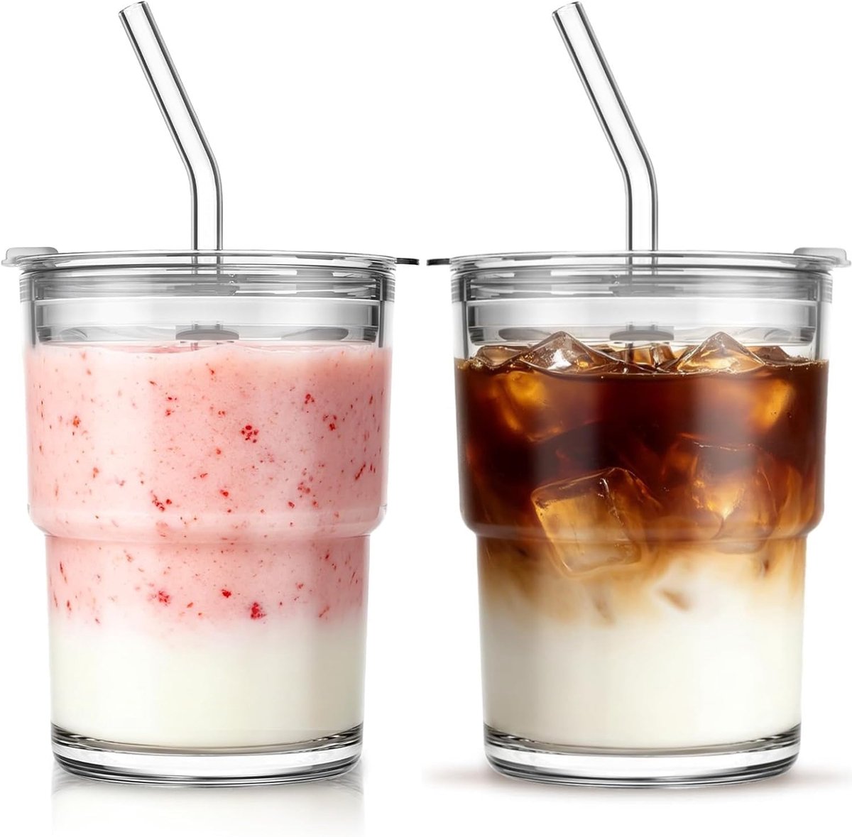 Glazen tumblers set 13oz - Draagbaar - 2 stuks - Perfect voor onderweg - SnelShoppen