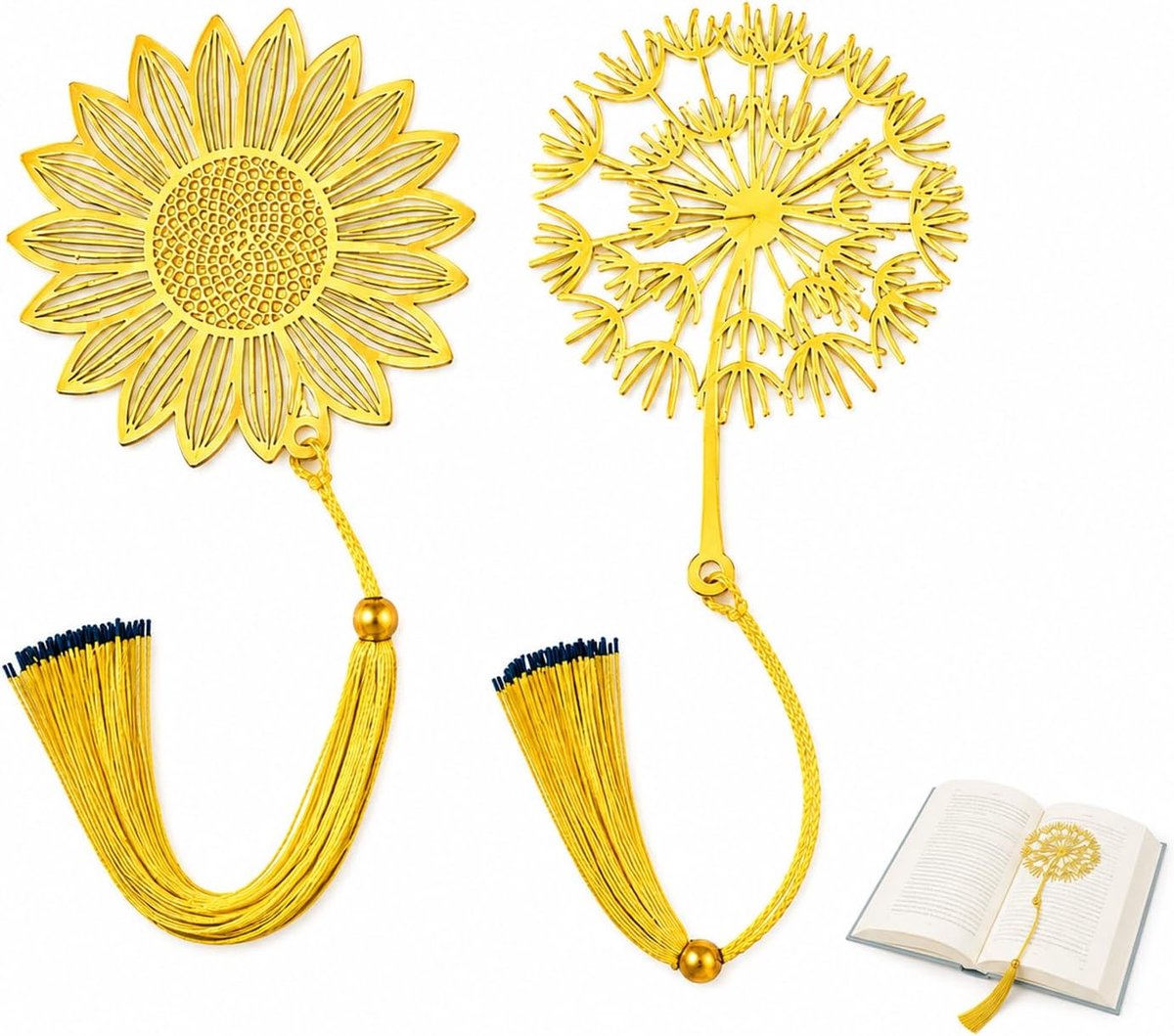 Metalen bladwijzers bloemen - 2 stuks zonnebloem en paardenbloem - creatieve boekaccessoires - perfect voor lezers - SnelShoppen