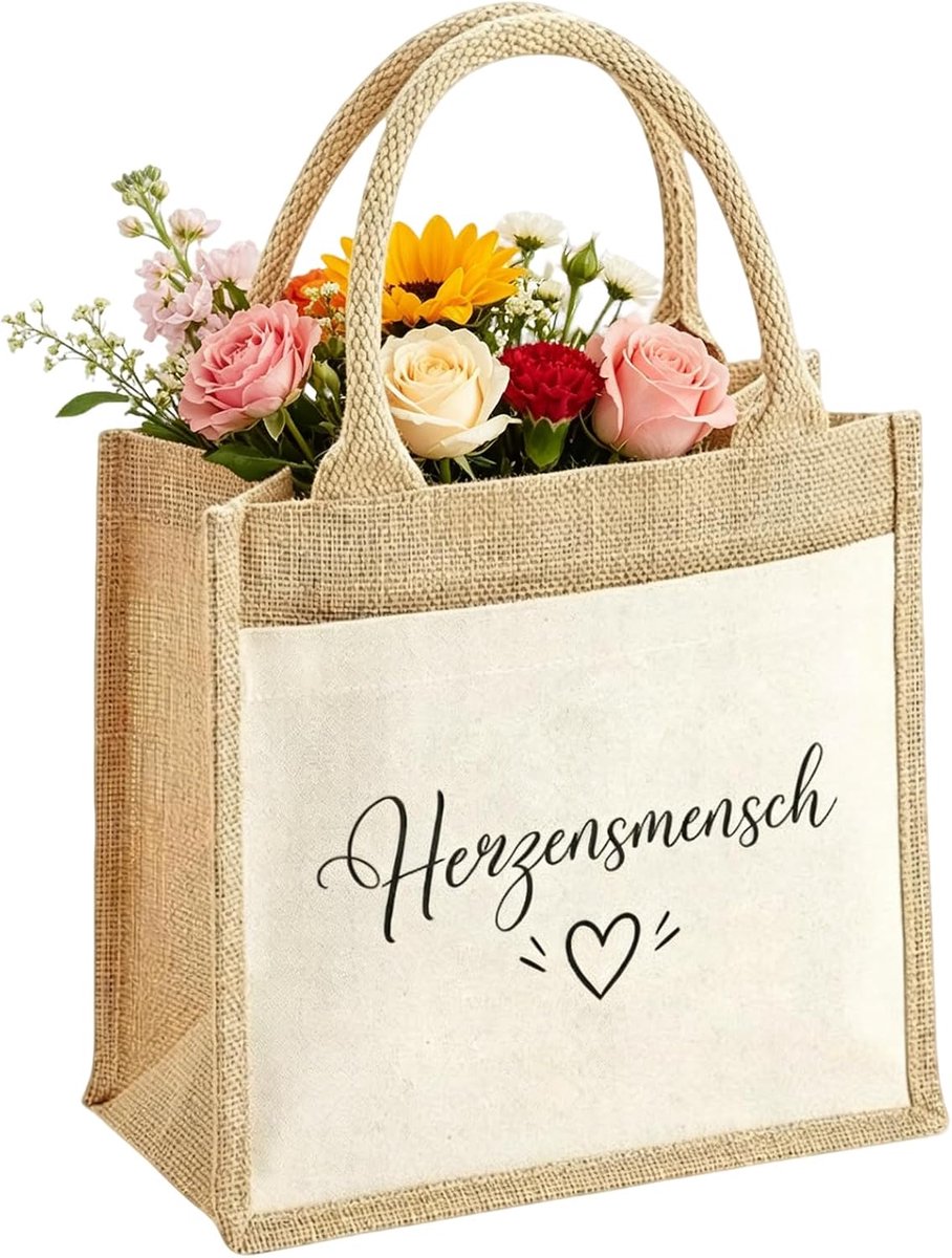 Jute tas voor vrienden 22x14x26 cm - hart spreuk - ideaal voor dagelijks gebruik - SnelShoppen