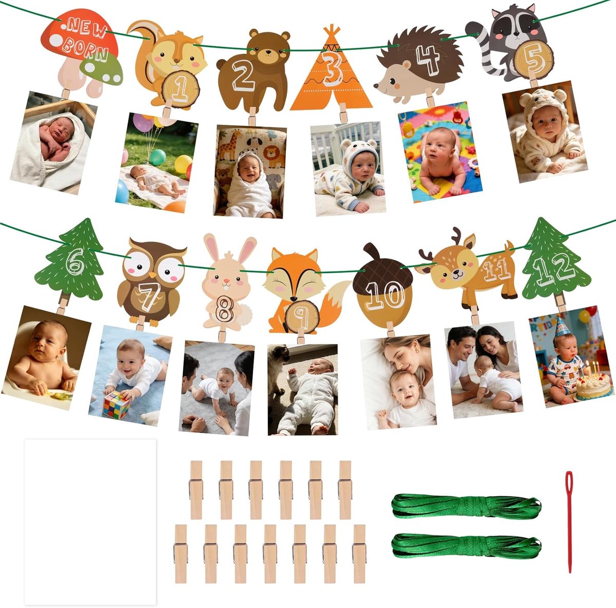 Fotoslinger verjaardag 13 fotokaarten - hoogwaardig papier - decoratie eerste feest - SnelShoppen
