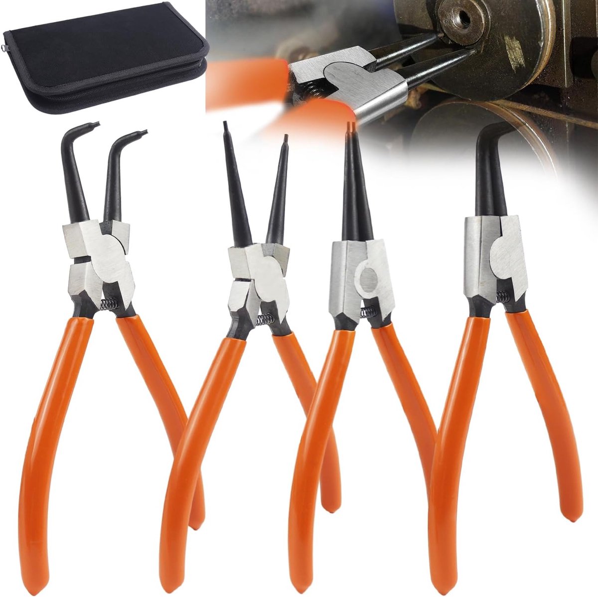 Lockringtang Set 4 Stuks - 180 mm - Met Tasje - Voor Binnen/Buiten Gebruik - SnelShoppen