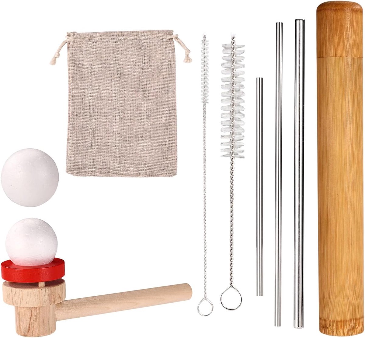 Stemtraining rietjes set - 10-delig roestvrij staal - inclusief borstels en opbergtas - voor stemrevalidatie - SnelShoppen