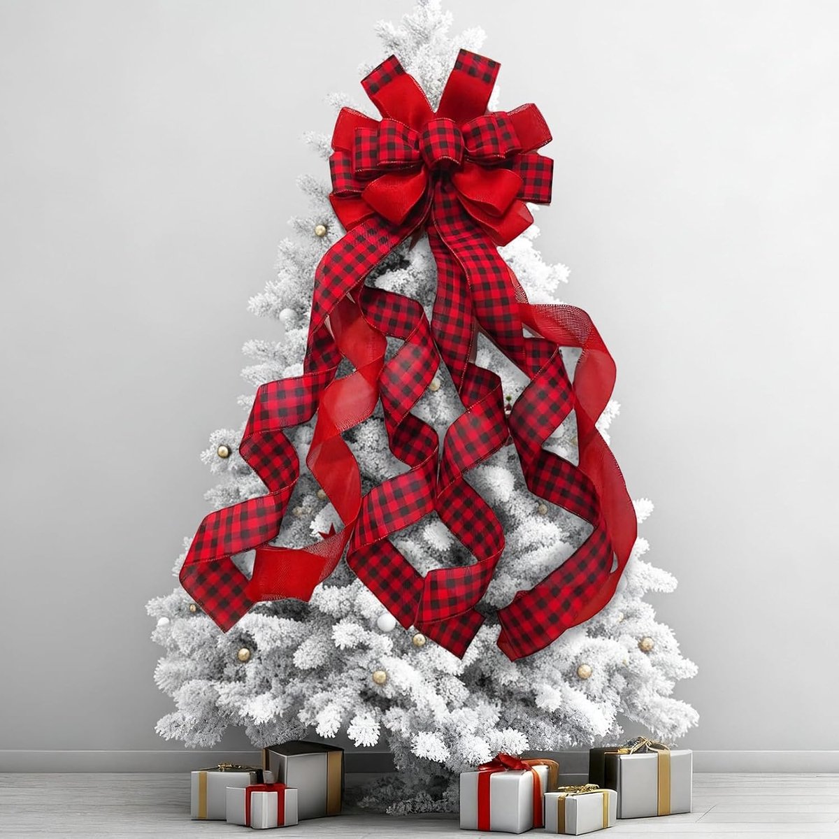 Kerststrik 113 cm - Rood en zwart geruit - Luxe polyester - Perfect voor kerstbomen en decoraties - ShopVlot
