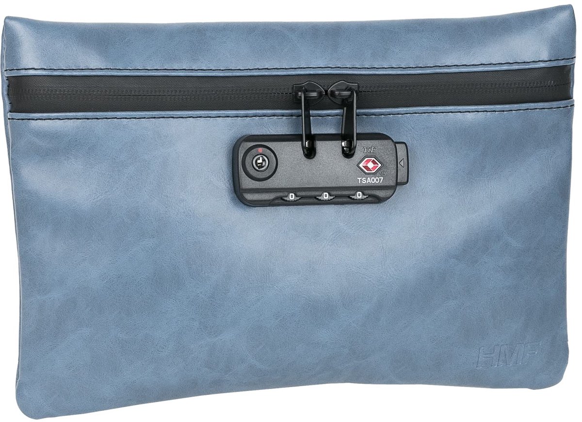 Tobacco bag Medium - blauw kunstleer - TSA combinatie slot - geurvrij - ShopVlot