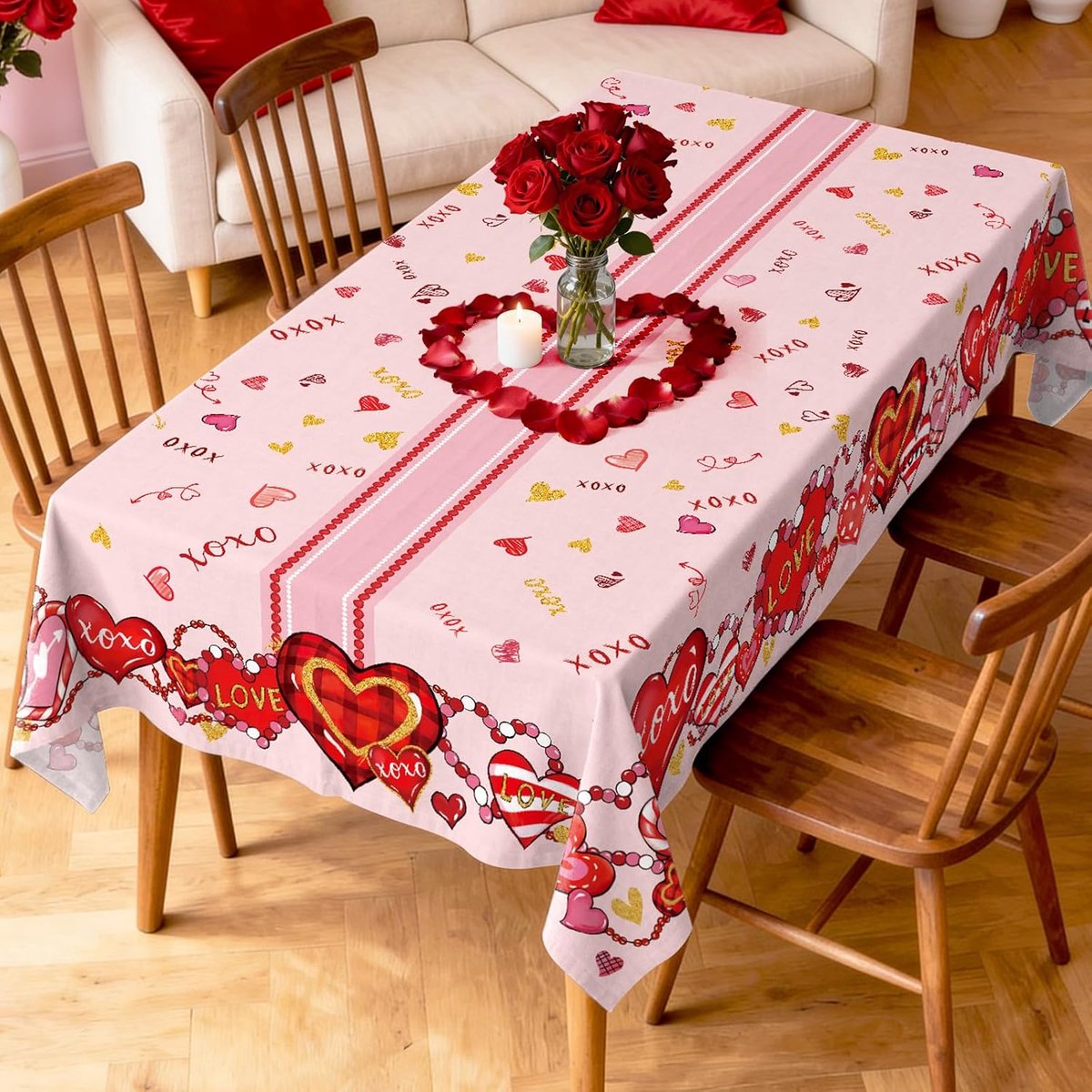 Tafellaken rechthoekig 140×180cm - roze hart - waterdicht - perfect voor feesten - ShopVlot