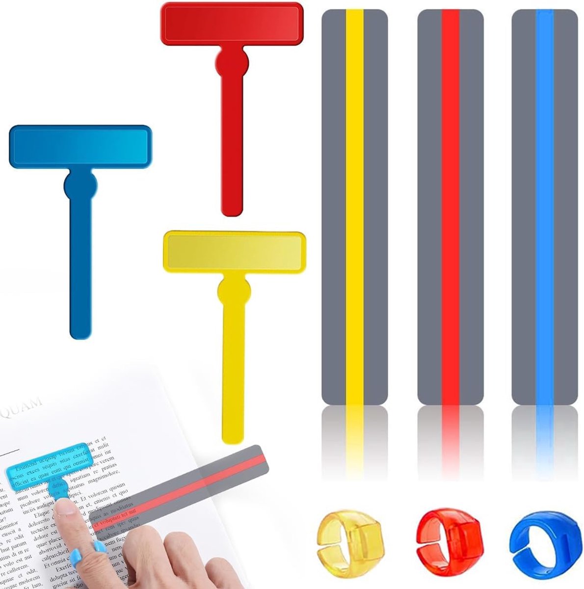 Leesliniaal 19 cm - Set van 3 kleuren - Dyslexie hulpmiddel - Comfortabel lezen voor kinderen - ShopVlot