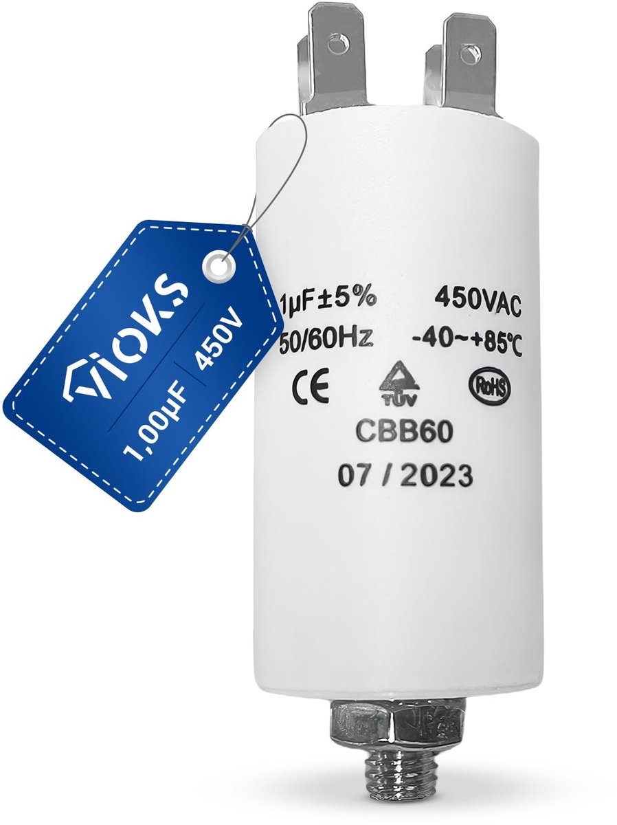 Motorstartcondensator 1µF 450V - CBB60 - M8 schroef - Universele aansluiting voor elektrische apparaten - ShopVlot
