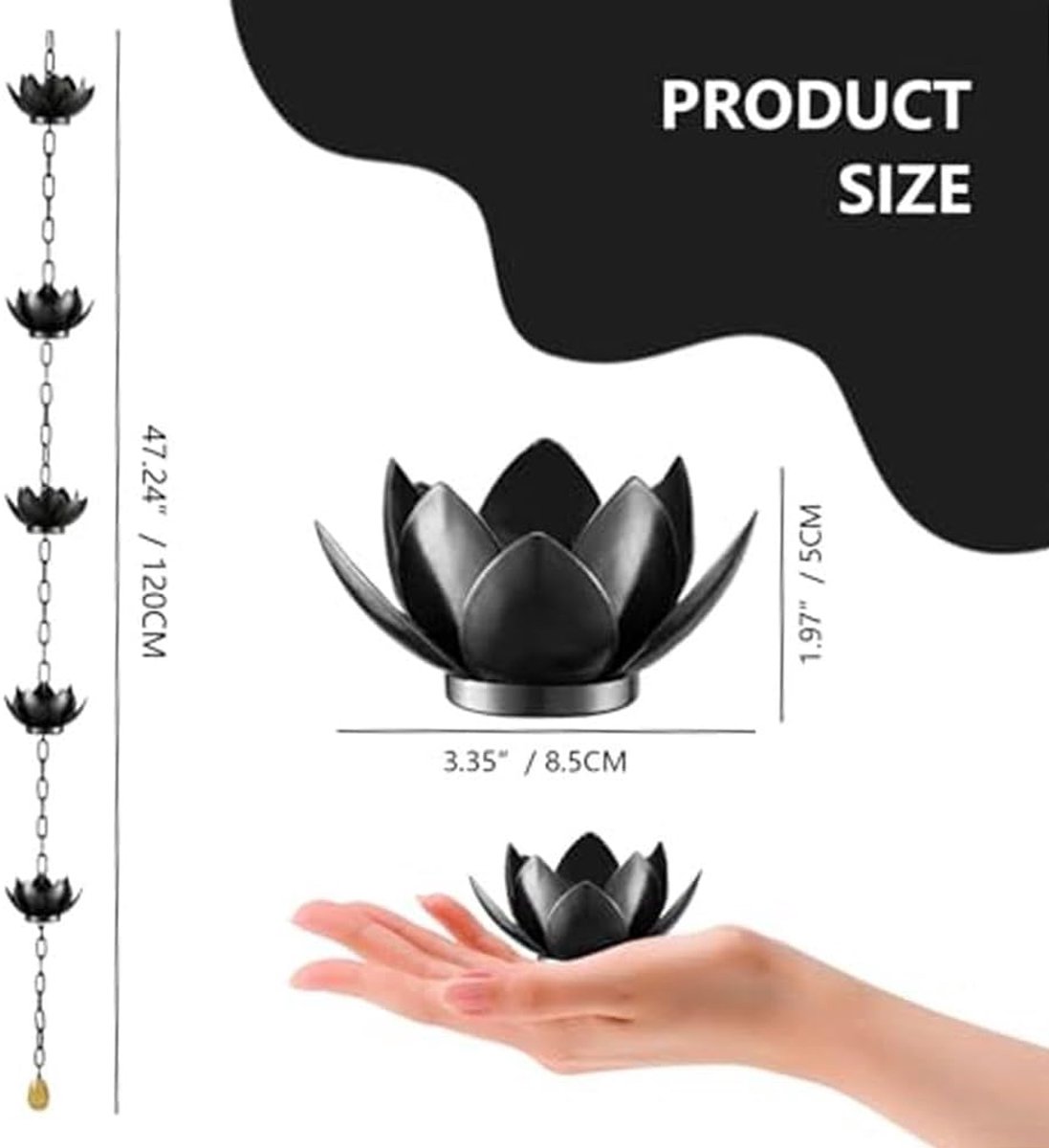 Rain Chain Lotus Drain - 1.2m - 5 Lotus Bloemen - Decoratieve Tuinversiering - ShopVlot