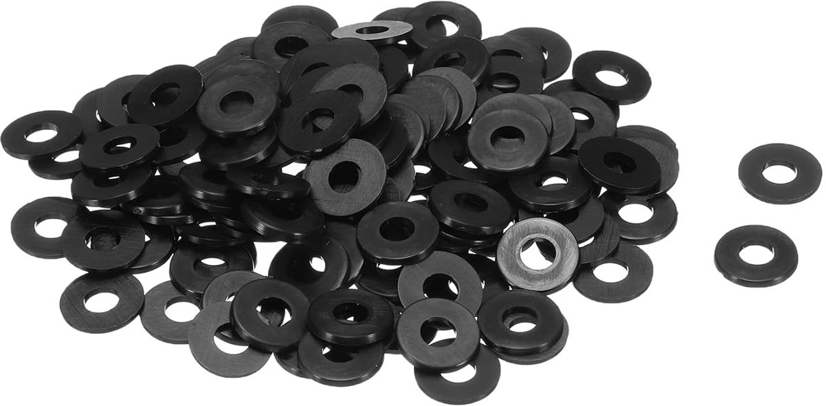 Platte afdichtingen, 4 mm ID, 10 mm OD, 1 mm dik, sluitringen, kunststof afdichting, afdichting, bevestigingsmiddel, afdichtring, zwart