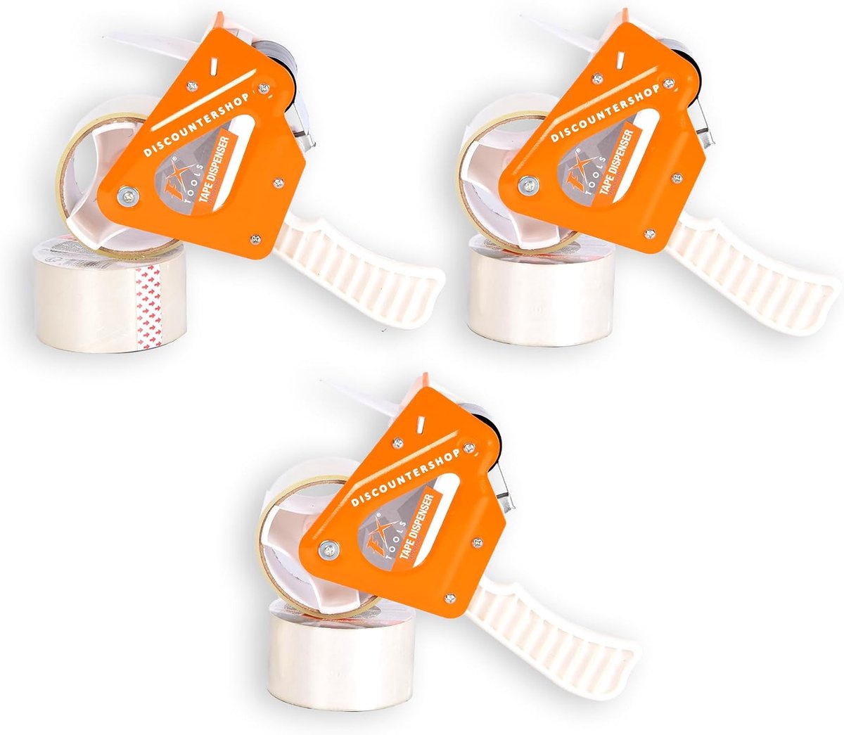Tape dispenser set van 3 - wit en oranje - inclusief 6 tapes - ideaal voor thuiswerk en knutselen - SnelShoppen