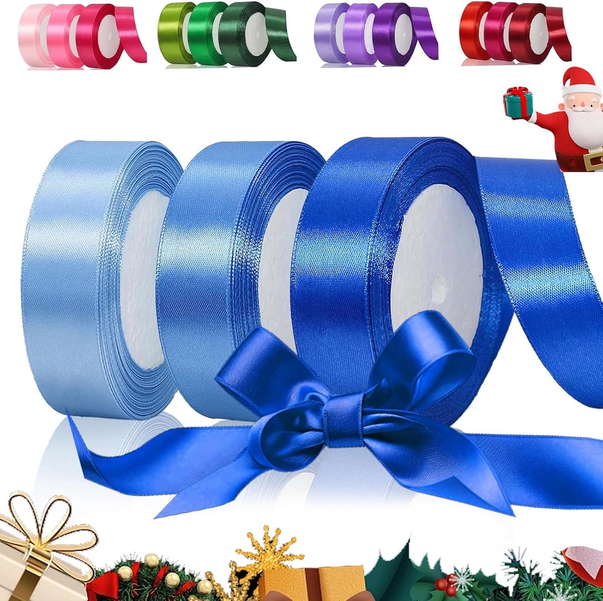 66m Blauw Satijnen lint, 25mm Geschenklint Breed, Lint voor strikken om in te pakken, Decoratief lint Feestlint Stoflint voor Geschenkverpakking, Knutselwerk, Verjaardag en Huwelijksdecoratie (22m/rol