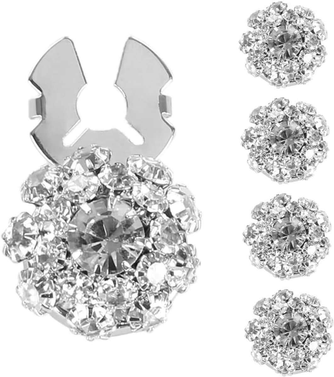 5 stuks strass-knopafdekkingen, afneembare mouw-knopafdekkingen, voor knopen met een diameter tot 16 mm (zilver)