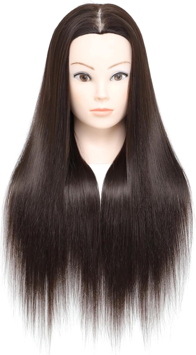 26-28", 100% synthetische vezels lang haar kapper cosmetologie etalagepop poppenhoofd voor styling oefenen met gratis klem vlechten set (04)