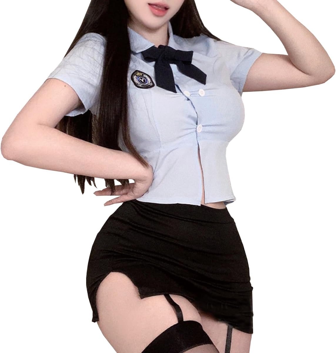 Schoolmeisje uniform anime rollenspel politie matroos cosplay lingerie schoolmeisje outfit top rok kostuums blauw