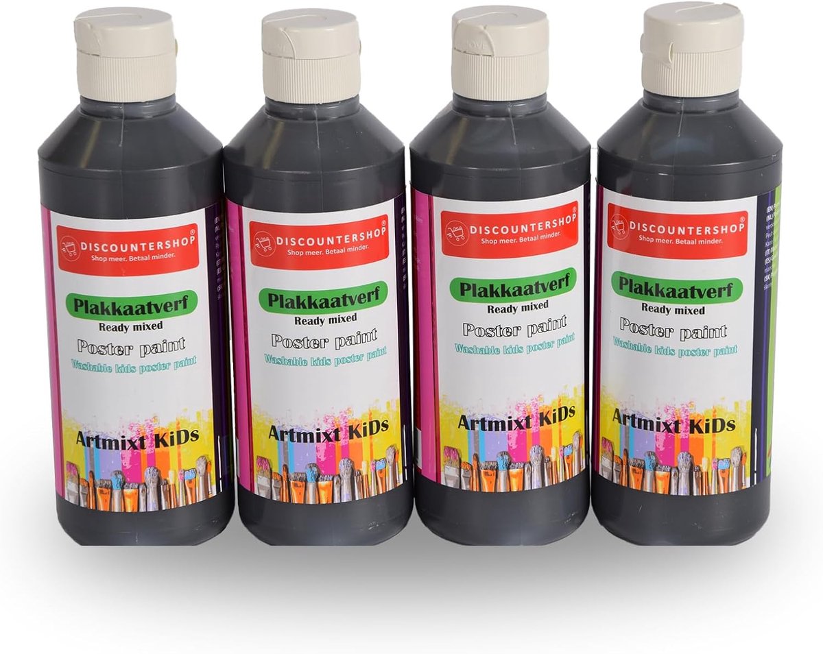 Verfset 4x Non-Toxische Verf - Zwart - Geschikt voor Papier en Glas - Ideaal voor Creatieve Projecten - SnelShoppen