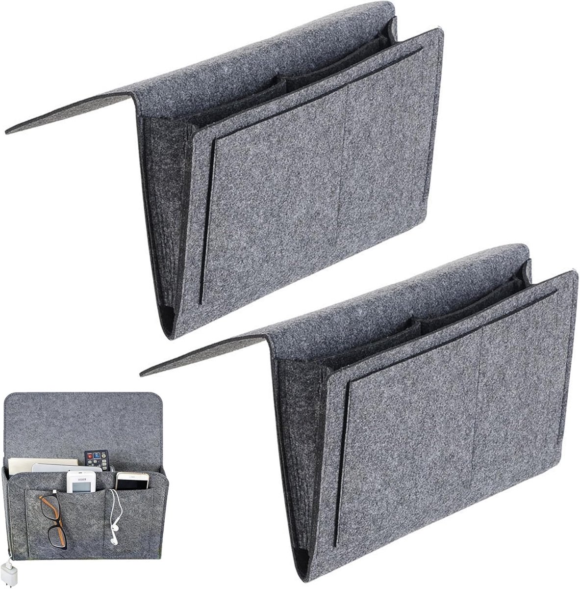 2 stuks bankorganizers met vakken, organizer, nachtkastje, vilt, antislip, deur, afstandsbediening, voor bank, praktische organizer voor woonkamer en slaapkamer (32 x 21 cm)
