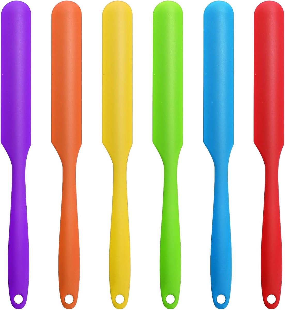 6 Stuks Siliconen Pot Spatel 6 Kleuren Kleine Siliconen Spatels Hittebestendige Cake Cream Boter Spatels met Lange Handvat Non-Stick Keuken Bakken Koken Craft Roeren Menggereedschap 9,45 × 0,79 × 0,7