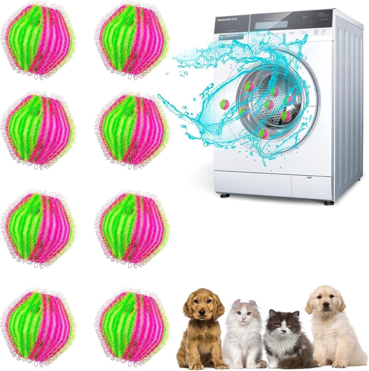 Wasmachine, 8 stuks haarvanger voor wasmachine, verwijdert dierenharen, herbruikbaar, wasbal, anti-haarbal, wasmachine voor kleding en beddengoed