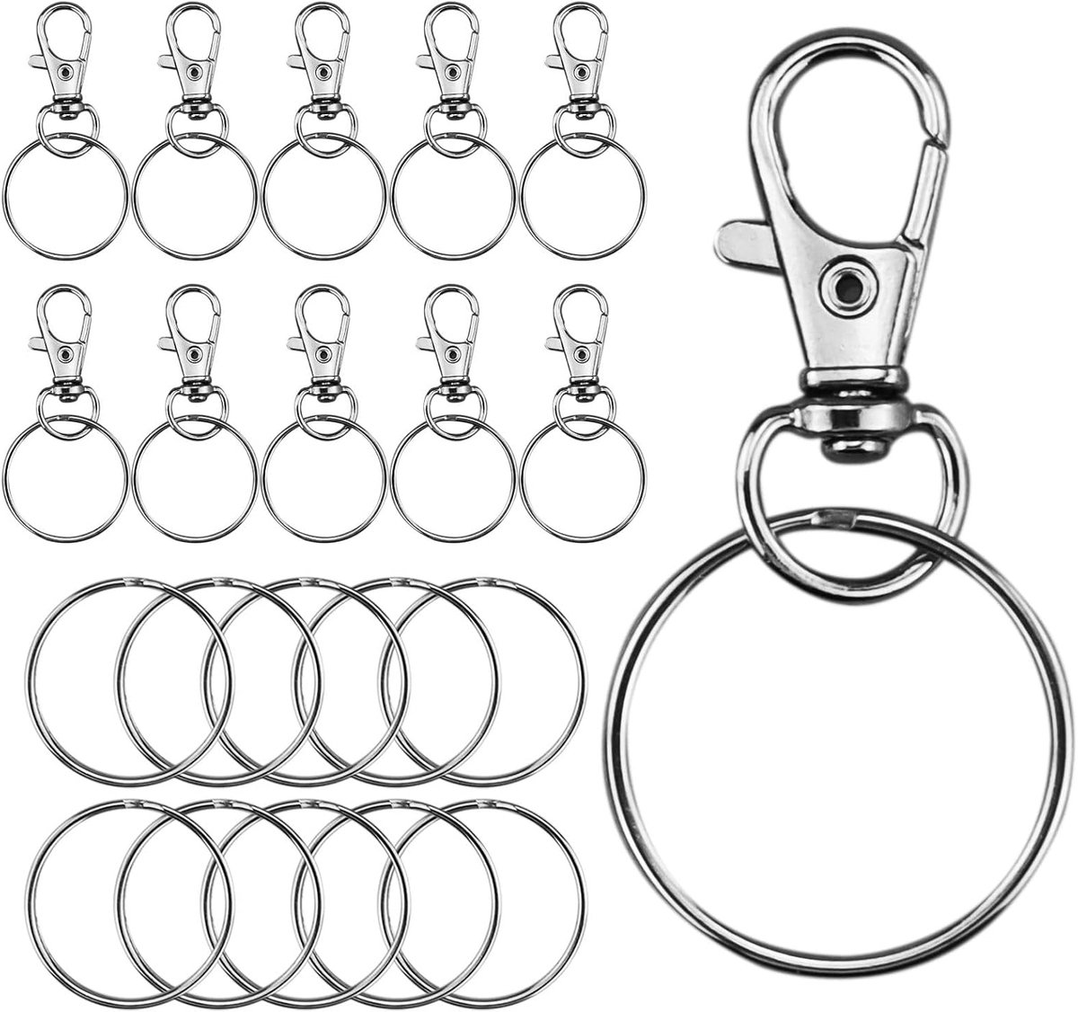 Sleutelhangerringen om te knutselen met draaischarnier, 30 sets gemonteerd, hardware, sleutelringen voor sleutelhangers, handwerk en lanyards (sleutelhangers 30 stuks + sleutelring 30 stuks)