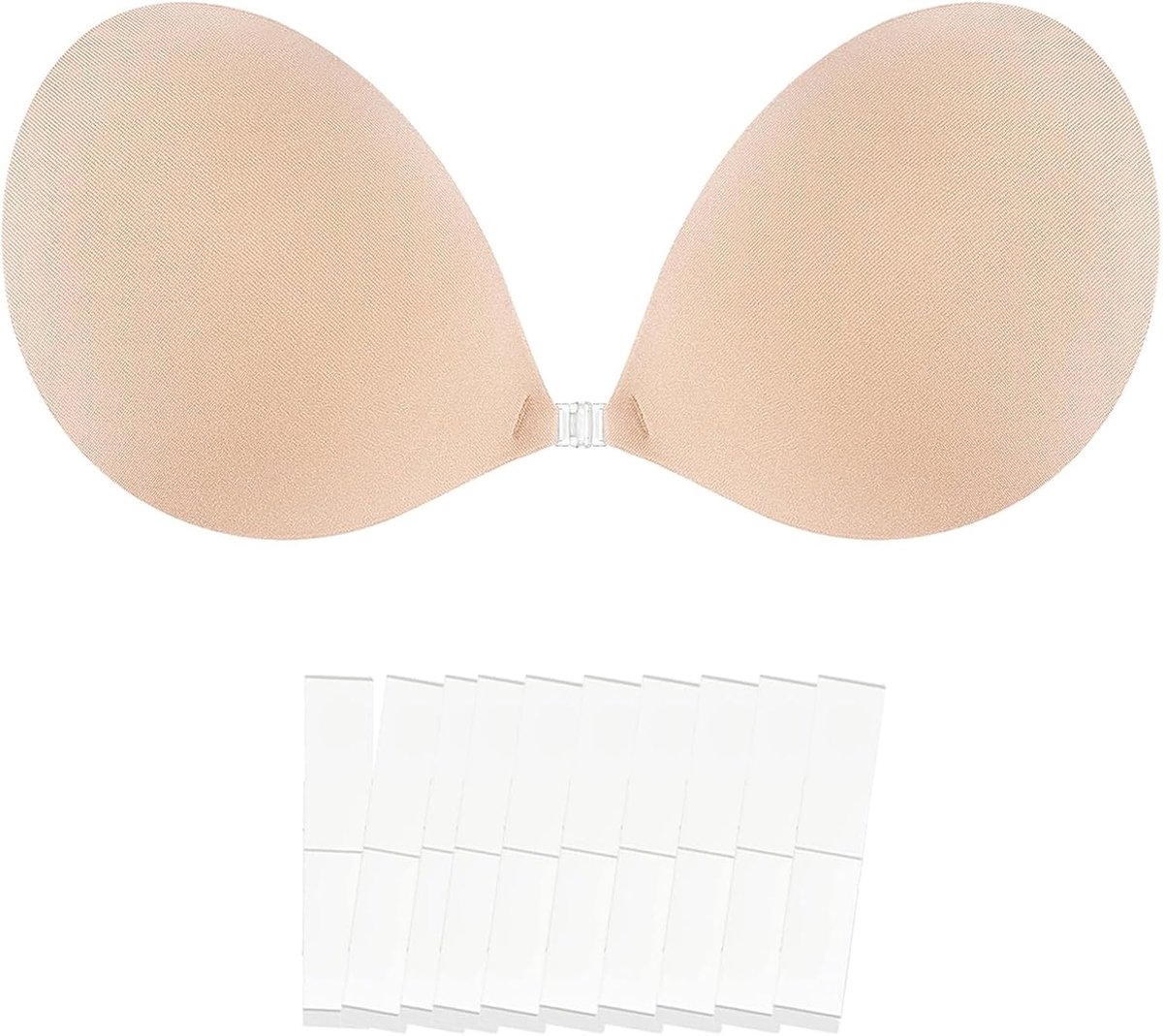 Rückenvrije-bandloze beha voor dames – verborgen knopen, met 10 anti-expositie stickers, herbruikbare tepelafdekking voor dames (Beige)