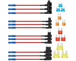 12 stuks stroomdief autozekeringsset bevat zekeringtap adapter standaard mini micro2 laag profiel 4 types ATO ATC ATM APM stroomcircuitzekeringkraan Add-A-Circuit Fuse Tap voor auto, vrachtwagen, boot