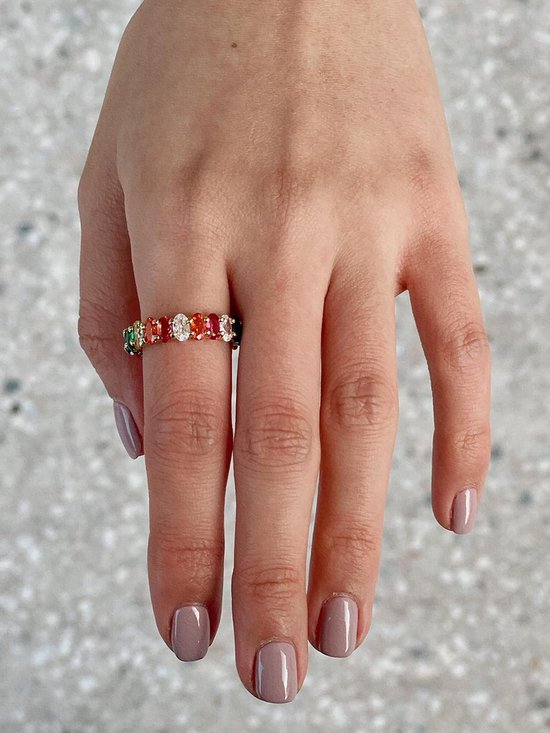 Eternity Rainbow Ring Band Ring voor Dames Meisjes 18K Vergulde Ovale Veelkleurige Zirconia Eternity Ring — afbeelding 2
