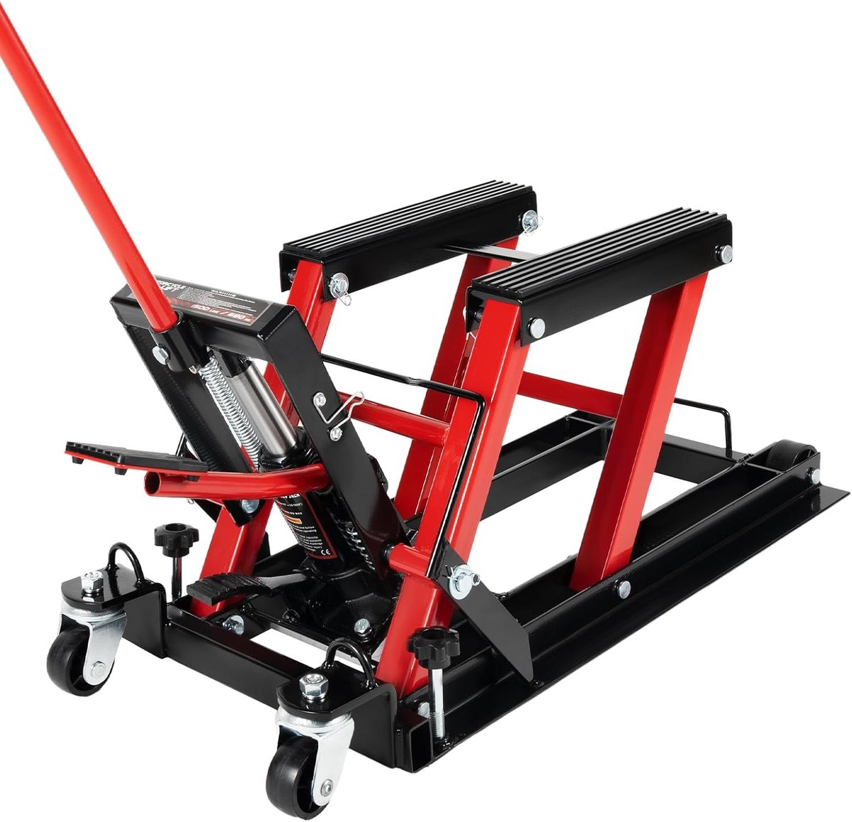 Hydraulische motorhefstand 680 kg - draagbare motorlift met wielen - voetbediening - ideaal voor motoren en ATV's - SnelShoppen