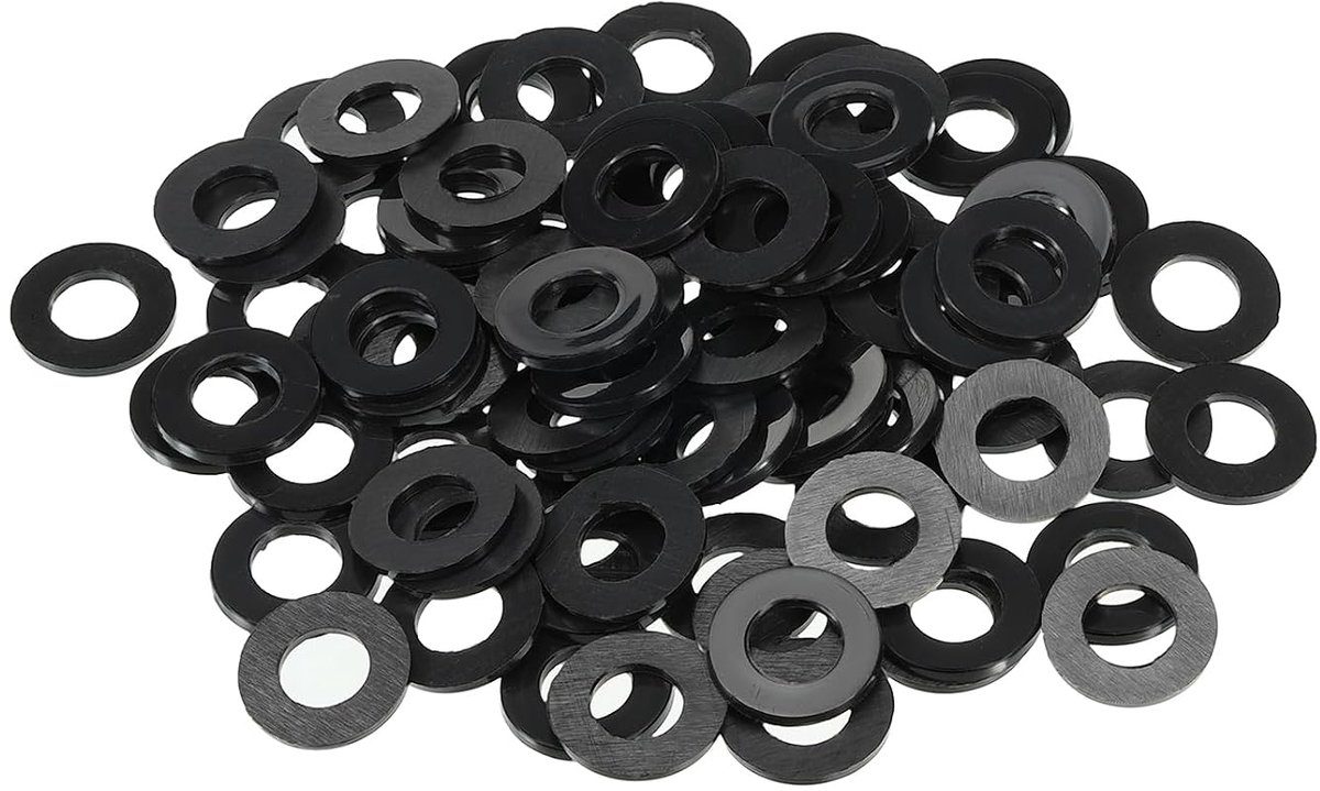 M8 nylon platte sluitring, 200 stuks 8 mm ID 16 mm OD 1,5 mm dikte waterdichte afstandsring voor kraan, slang, water, slang, bevestiging bout, zwart