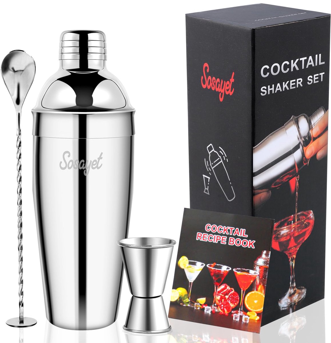 Cocktailshaker 750 ml - 3-delige roestvrijstalen set - met maatbeker en stamper - ideaal voor het maken van cocktails - ShopVlot