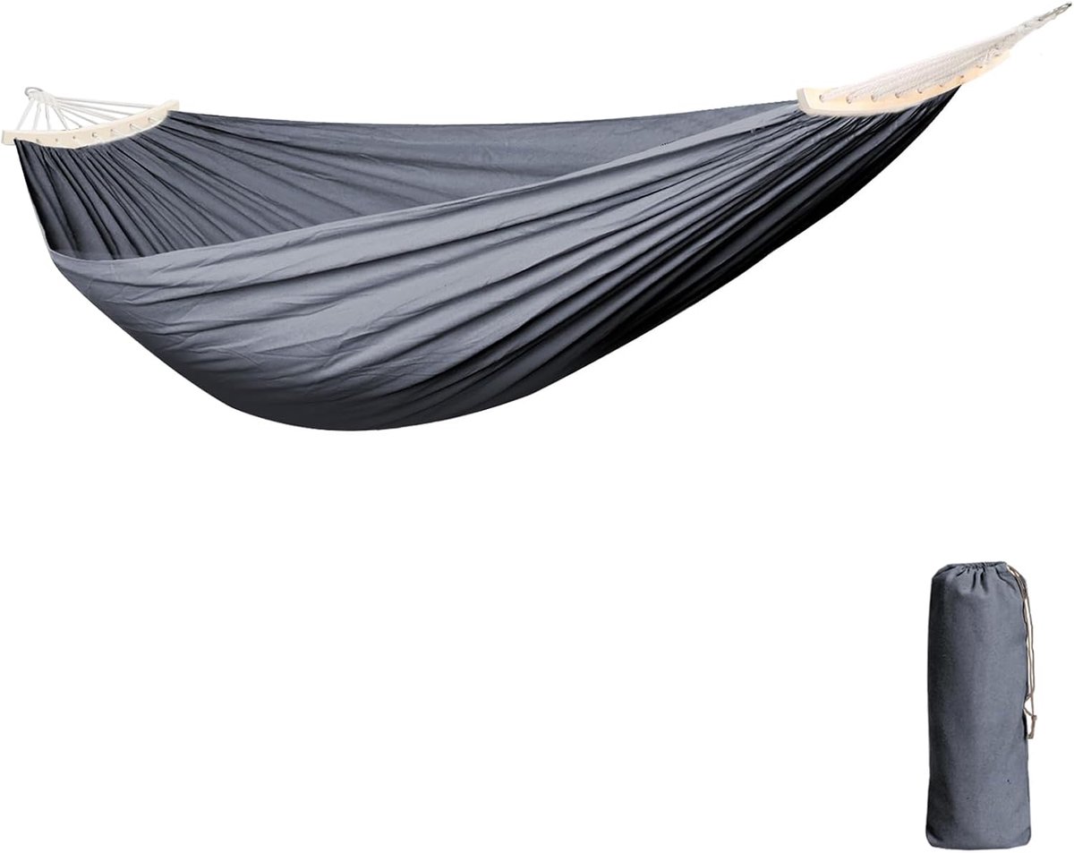 Hangmat 180 x 130 cm - met 2 houten stokken - opvouwbaar - ideaal voor buitengebruik - ShopVlot