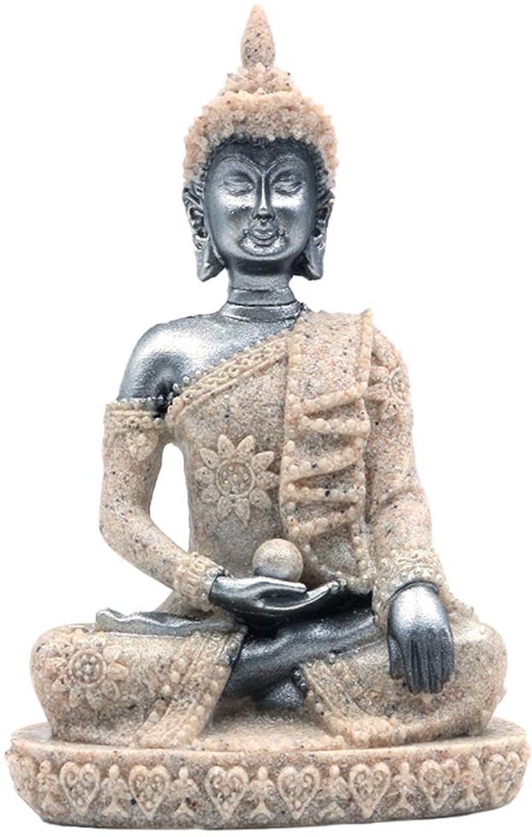 Meditatie Boeddha standbeeld - zandsteen-look - hand gesneden - voor rust en zen - ShopVlot