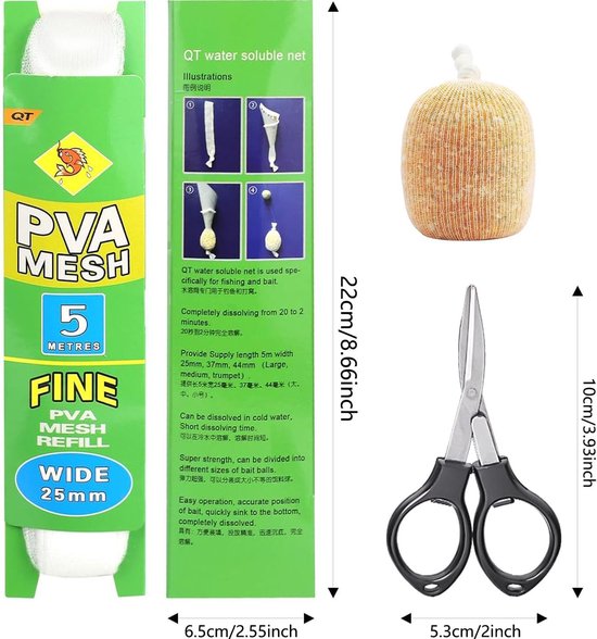 SnelShoppen - 3 Stuks 5m PVA Oplosbare Karperzakken met Schaar - Vissen Accessoires voor Snelle Hengelsport - Ideaal voor Bait Filament en Landing Net van Snelshoppen — afbeelding 5