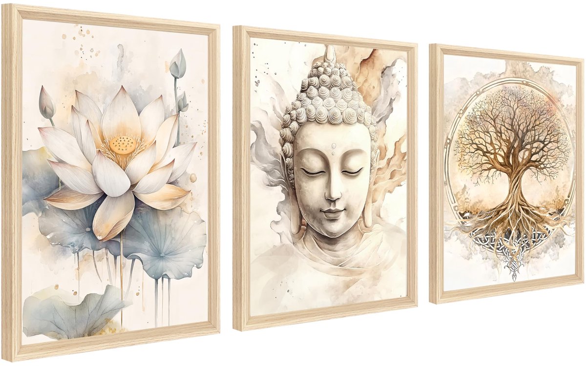 Houten lijsten 40 x 60 cm - moderne levensboom - boeddhisme en zen - decoratieve afbeeldingen voor woonkamer - ShopVlot