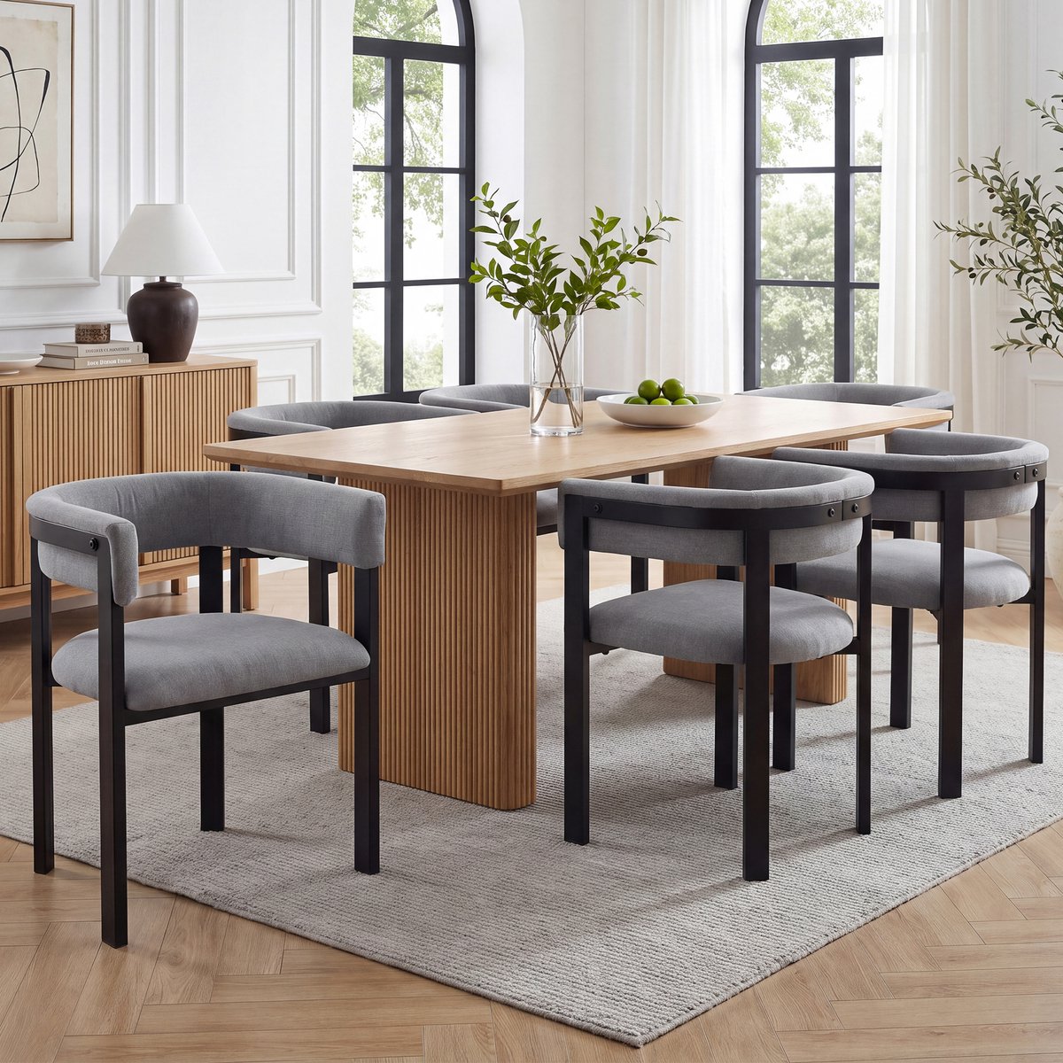 6 Esszimmerstühle 61x50x76 cm - Set Van 6 Eetkamerstoelen Met C-Vormige Rugeleuning Chenille Grijs