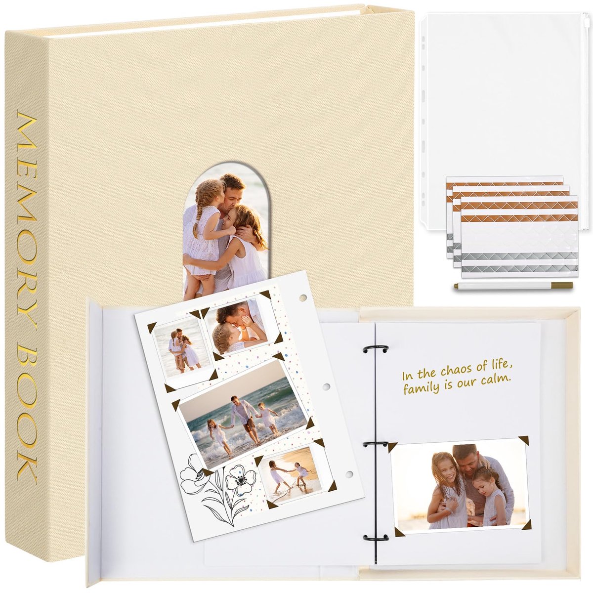 Fotoalbum 21 x 28 cm - linnen omslag - 50 witte vellen - herinneringsalbum voor bruiloft - ShopVlot