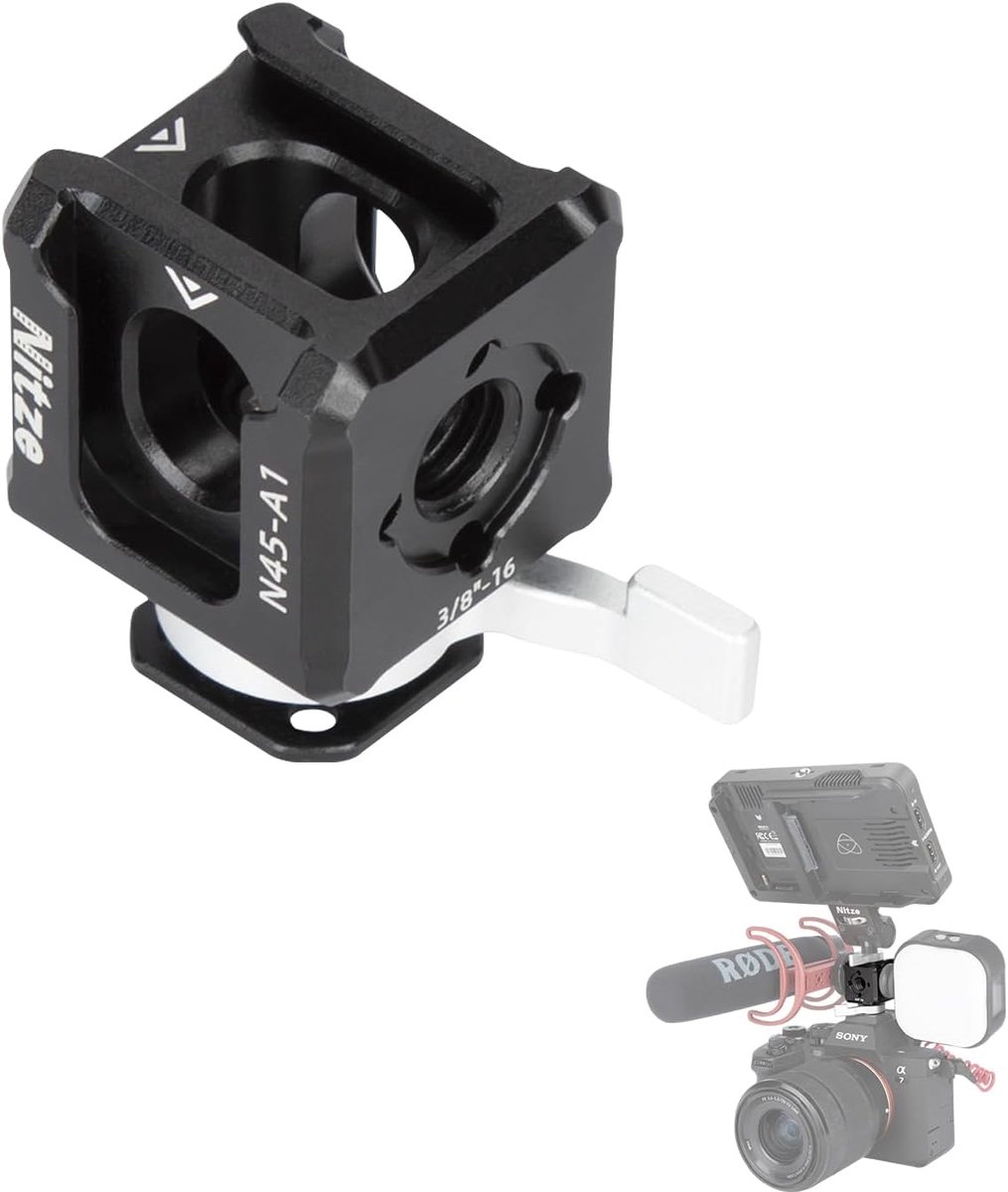 Cold shoe mount adapter met 1/4" en 3/8" ARRI gaten - snelkoppeling - voor LED lamp en microfoon - ShopVlot