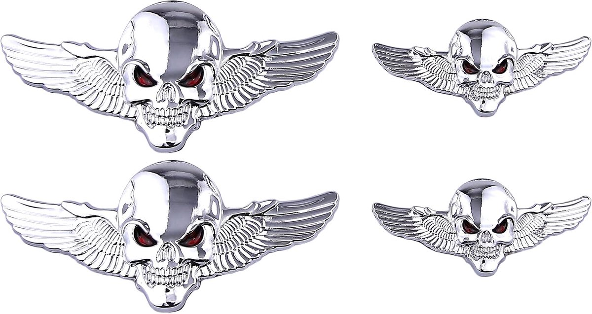 Auto stickers - 4 stuks schedel embleem - metalen badge - unieke styling voor je auto - ShopVlot