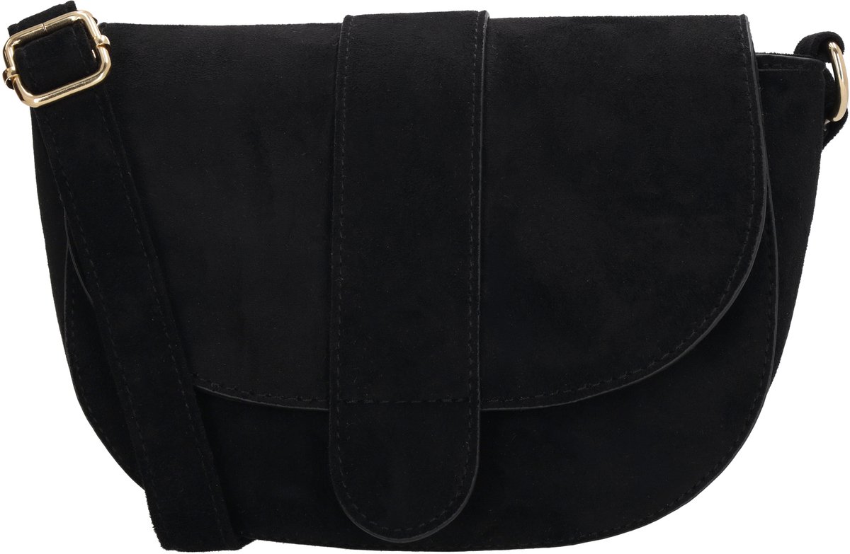 Beagles Chino Crossbodytas - Faux Suède - Schoudertas - Damestas - Overslag - Verstelbare Schouderband - Goudkleurige Details - Zwart