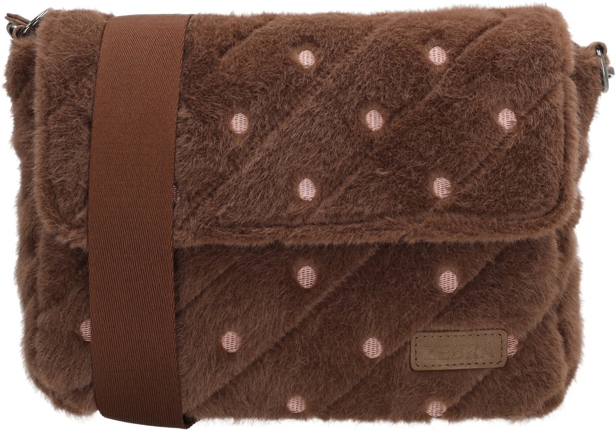 Zebra Trends Celine Crossbodytas - Faux Bont - Geborduurde Details - Damestas - Overslag - Tussenritsvak - Afneembare Schouderband - Mokka