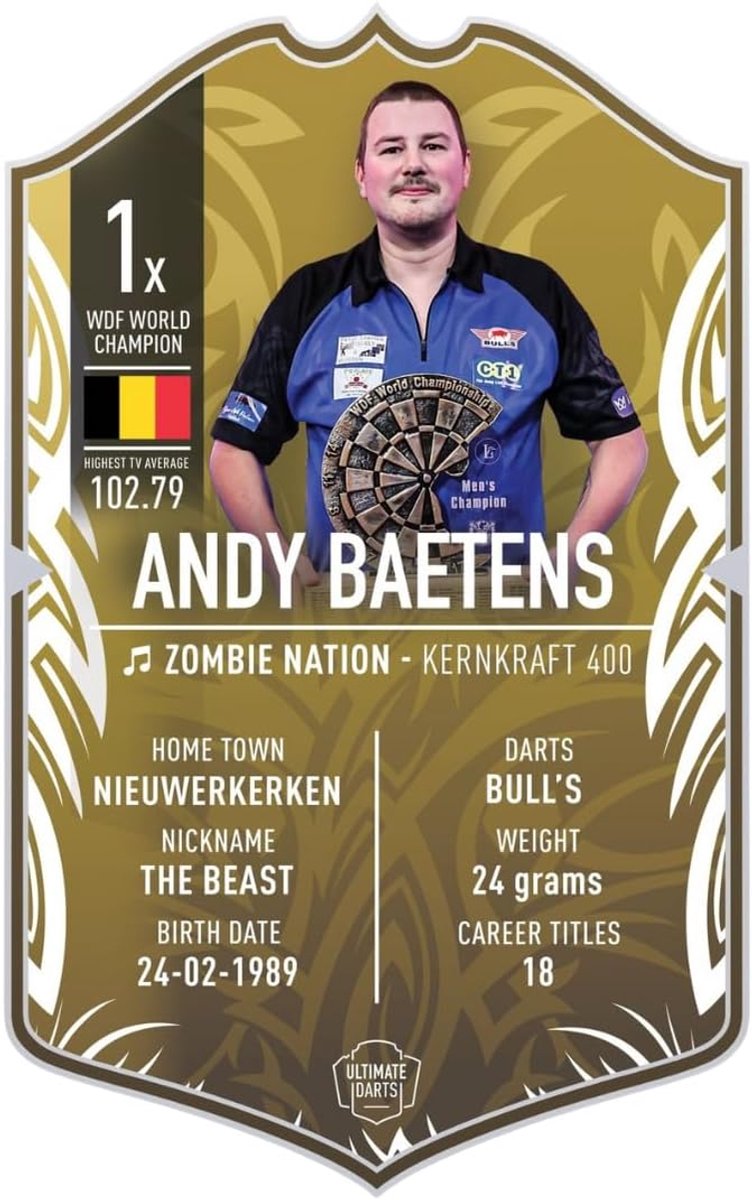 Dart kaart Ultimate - Andy Baetens WC - Professioneel materiaal - Perfect voor dartliefhebbers - ShopVlot