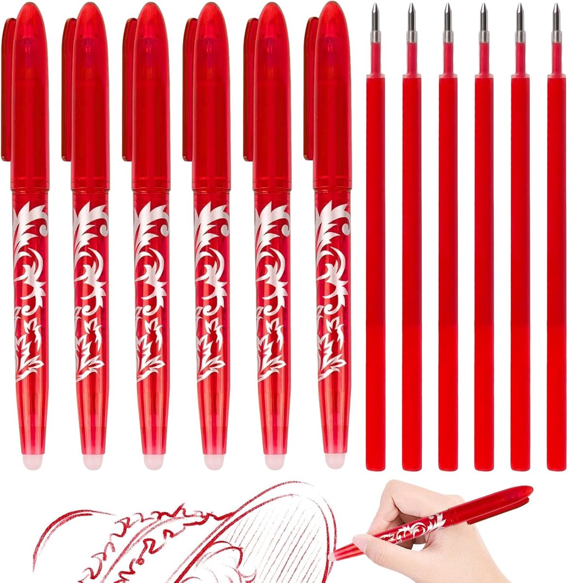 Uitwisbare balpen 0,5 mm - gelpen met gum - 6 rollerballen - ideaal voor foutloze aantekeningen - ShopVlot