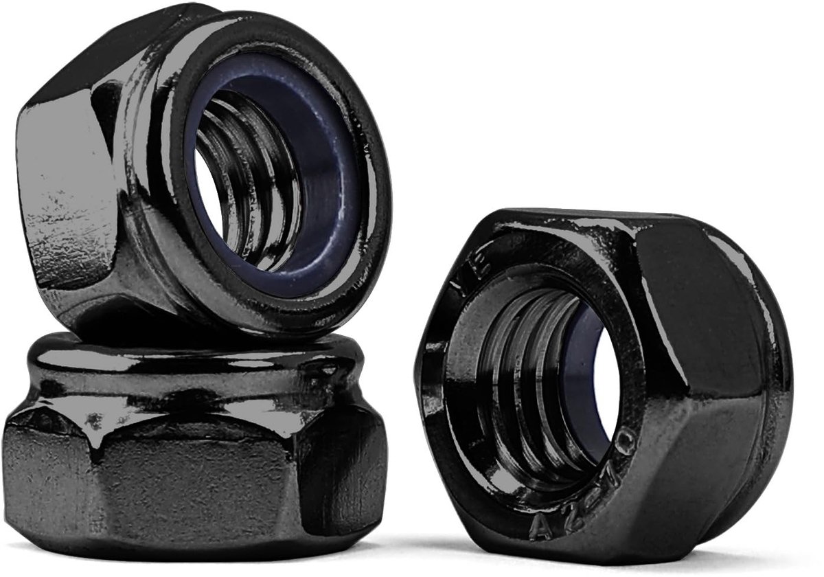 M6-1.0 Nylon Lock Nuts - roestvrij staal 304 zwart - zelfvergrendelende moeren - optimale corrosiebescherming - ShopVlot