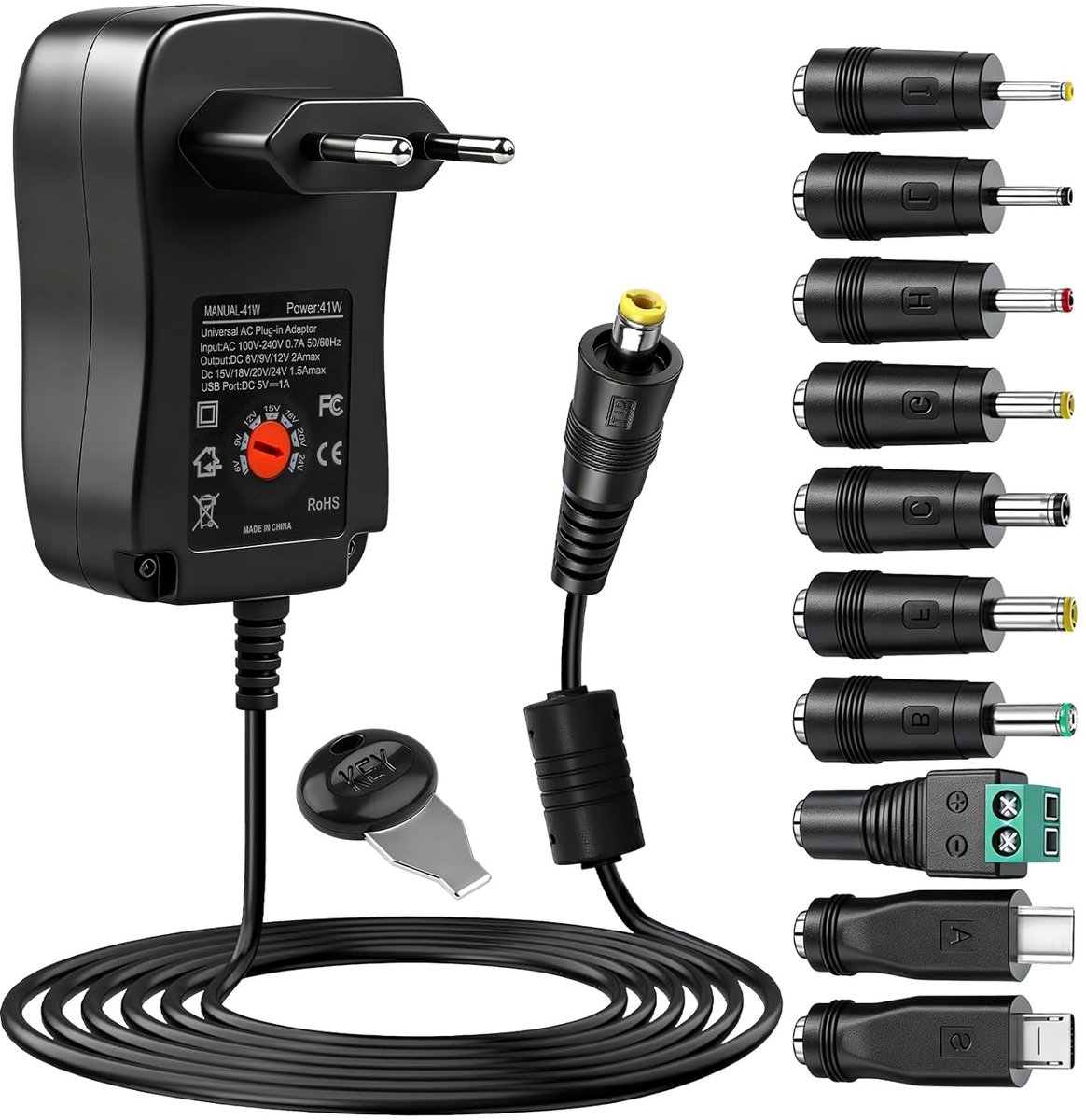Universele AC/DC oplader 41W - Instelbare spanning 6V-24V - Inclusief 10 aansluitingen - ShopVlot