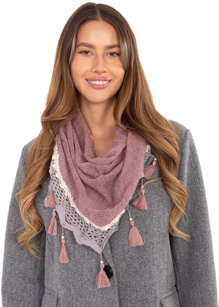 Dames Driehoekige Sjaal met Franjes en Kant - Modieus Accessoire