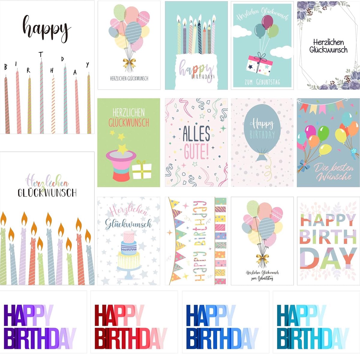 Verjaardagskaarten set van 36 - A6 formaat - 18 verschillende motieven - Perfect voor feestelijke gelegenheden - ShopVlot
