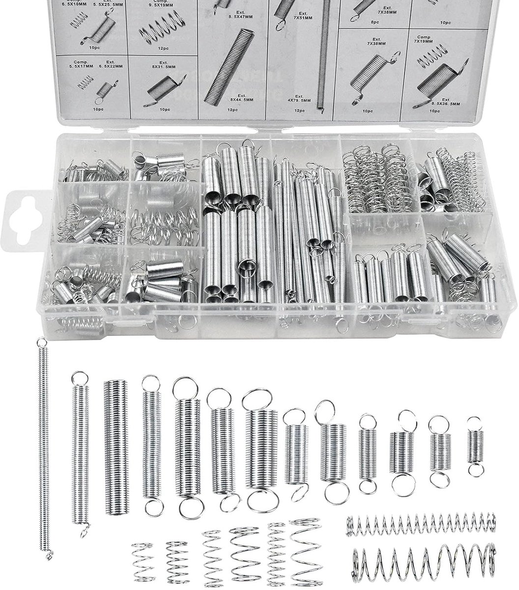 Veer set 200 stuks - verzinkte staalveren - diverse maten - ideaal voor hobby en constructie - ShopVlot