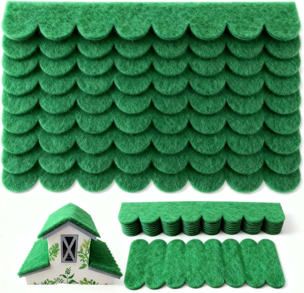 SnelShoppen - 32 stuks Zelfklevend Dakvilt voor Vogelhuis - Groene Dakshingles 30x5 cm & 30x11 cm - Waterdicht voor Nestkasten, Insectenhotel, Doe-Het