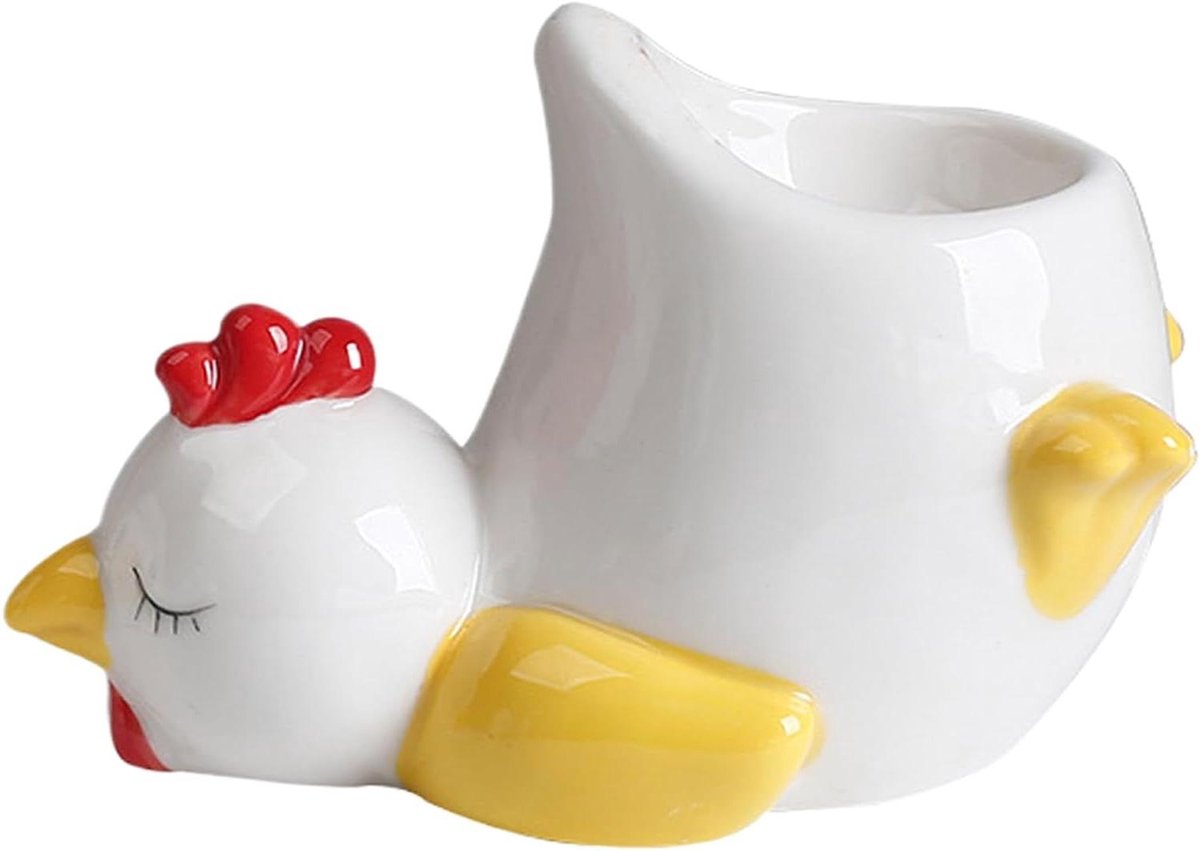 Eierdopjes Keramiek - Eierhouders Set - Ontbijt Serveren - Kip en Eend Design - 11.2cm Kip - Blond